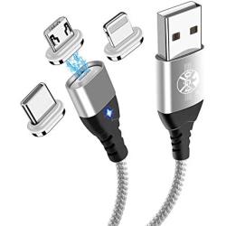 Magnetic Charging Cable (3.3ft+6.6ft,2 Pack) 3 in 1 Magnetic Charger Cable Fast Charging 3.0A Quick Charge & Data Sync Nylon Braided Cord for Android Micro USB,Type C/USB C,Phone Smartphone Tablet