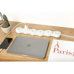 Flexible Power Strip Surge Protector 6Ft 4 Outlet 2USB Suitable for Home and Office. (White)