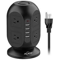 AiJoy Surge Protector Power Strip Tower 8 AC Outlet 3.1A 4 USB Ports for Fast Charging with Extension Cord 10FT
