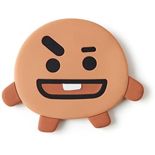 BT21 SHOOKY Character Small Silicone Travel Handheld Hand Mirror for Women and Girls, Brown