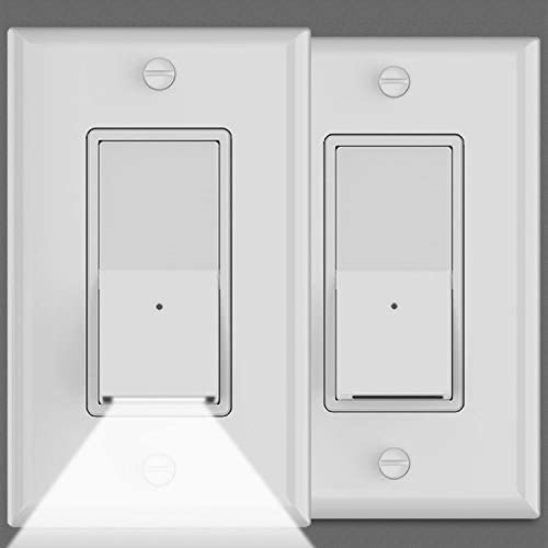 2Pack-SOZULAMP Illuminated Light Switch-Easy Install,Auto On/Off GuideLight White Wall Switches with Night Lights,Single Pole,15 Amp 120/277V,Decora Paddle Rocker AC Quiet Switch(Daylight LED)