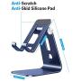 OMOTON C3 Cell Phone Stand for Desk, Larger and Exceptionally Stable, Adjustable Phone Cradle Holder with Bigger Body & Longer Arm, Compatible with iPhone, Tablets (7-10'') and More, Navy Blue