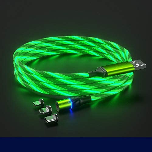 Flowing LED Magnetic Charging Cable 3 in 1 Magnetic Cable Visible LED Glowing Light 5ft Streamer Magnet USB Charger Cable Compatible with Android,Micro USB,Type C/USB C,i-Product Smartphone Tablet