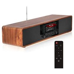 KEiiD CD Player for Home with Bluetooth Stereo System Wooden Desktop Speakers FM Radio USB SD AUX Remote Control, 28 Inch Long 20 Pounds Weight