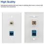 Ethernet Coax Wall Plates, 2 Pack Cat6 RJ45 Coax Wall Plate 1 Ethernet Port and 1 Gold-Plated TV Coax F Type Port RFAdapter for Satellite and TV, White