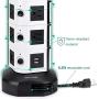 Power Strip Tower JACKYLED Surge Protector Electric Charging Station 3000W 13A 18 AC Outlets 4 USB Ports with 16AWG 6.5ft Heavy Duty Extension Cord for Home Office