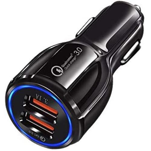 Car Charger, SHOCKTU USB Fast Car Adapter,Dual USB car Charger, Qualcomm 3.0 Car Charger, Fast car Charger 30W 3.1A 12V/24V for iPhone Samsung Galaxy S10 S9 S8 Plus Note9 iPhone 11-Black