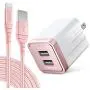 iPhone Charger Set, Overtime Apple MFi Certified Lightning Cable with Dual USB Wall Adapter 2.4 AMP Compatible w/iPhone 11 Pro Max XS XR X 8 7 6S 6 Plus SE AirPods iPad (Rose Gold/Rose Gold, 6ft)