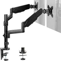 VIVO Dual Monitor Arm Mount for 17 to 32 inch Screens - Pneumatic Height Adjustment, Full Articulating Tilt, Swivel, Heavy Duty VESA Stand with Desk C-clamp and Grommet Option STAND-V002K