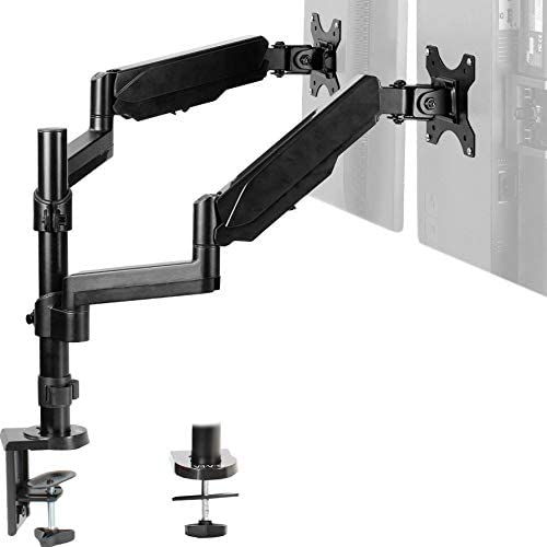 VIVO Dual Monitor Arm Mount for 17 to 32 inch Screens - Pneumatic Height Adjustment, Full Articulating Tilt, Swivel, Heavy Duty VESA Stand with Desk C-clamp and Grommet Option STAND-V002K