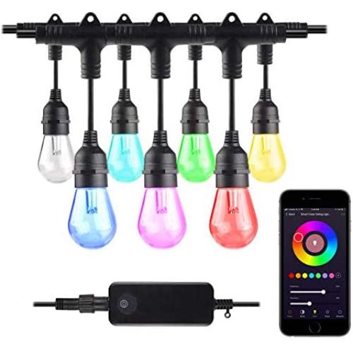 HBN Smart Outdoor Patio Light RGB Color & White LED Lights Smart String Light-24ft, 12 Round Bulbs, 2.4 GHz Only, Works with Alexa/Google Assistant, App Controlled, No Hub Needed, IP65 Waterproof