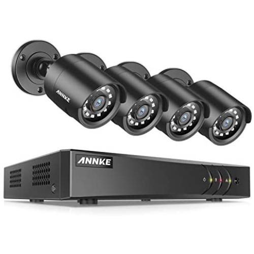 ANNKE 8 Channel Security Camera System 5MP Lite H.265+ CCTV DVR Recorder and (4) 1080P Weatherproof Indoor/Outdoor Surveillance Cameras, Email Alert with Snapshots, NO Hard Drive-S300