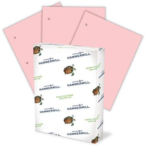 Hammermill Colored Paper, 20 lb Pink Printer Paper, 3 Hole - 1 Ream (500 Sheets) - Made in the USA, Pastel Paper, 102962R