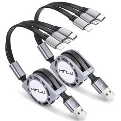 Minlu 4Ft/1.2m Multi Retractable Fast Charger Cord 3A, Multiple Charging Cable 2Pack3-in-1 USB Charge Cord with Phone/Type C/Micro USB for Phone/Tablets/Samsung Galaxy/Pixel/Sony/LG/HTC (Gray)