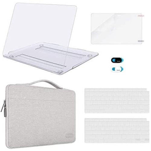 MOSISO MacBook Air 13 inch Case 2020 2019 2018 Release A2337 M1 A2179 A1932 Retina, Plastic Hard Shell&Sleeve Bag&Keyboard Cover&Webcam Cover&Screen Protector Compatible with MacBook Air 13,Clear&Gray