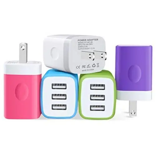 Charger Plug, Charging Block Sicodo 5-Pack 3.1Amp 3-Port USB Charger Cube for iPhone X/8/7/6S/6S Plus/6 Plus/6, Samsung Galaxy, LG, HTC, Moto, Kindle Charger Box