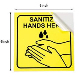 10 Pieces Sanitize Hands Here Signs Stickers Use Hand Signs 6 x 6 Inch Quality Self-Adhesive Vinyl, Laminated for UV, Scratch, Water, Weather and Fade Resistance, Indoor and Outdoor (Yellow)