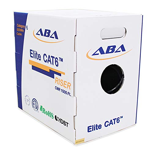 CAT6 Riser (CMR), Ethernet Cable 1000ft, No Spline, Unshielded Twisted Pair (UTP) 23AWG, Solid Pure Bare Copper, 550MHz, UL Certified, Easy to Pull (Reelex II) Box, Bulk Networking LAN Cable