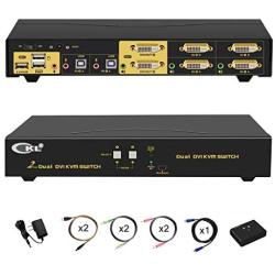 DVI KVM Switch Dual Monitor Extended Display 2 Port with USB 2.0 HUB and Audio Support 1920x1080 CKL-922D