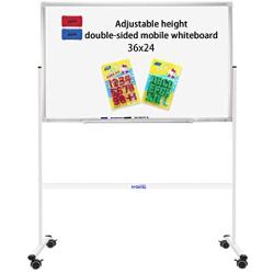 36''x24'' Mobile Whiteboard on Stand for Kids & Adults - Adjustable Height Double Side Rolling Whiteboard Magnetic Dry Erase Board on Wheels for Home, Office & School