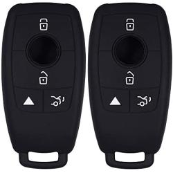 Lcyam Silicone Remote Key Fob Covers Smooth Soft Rubber Case Fits for Mercedes-Benz A220 E63S AMG E-Class GLE 350 4MATIC 2019 2020 2021 (Black Black)