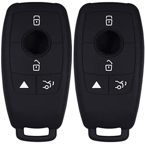 Lcyam Silicone Remote Key Fob Covers Smooth Soft Rubber Case Fits for Mercedes-Benz A220 E63S AMG E-Class GLE 350 4MATIC 2019 2020 2021 (Black Black)