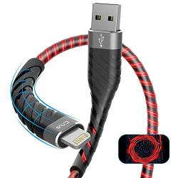 iPhone Charger, iCrius [Apple MFi Certified] 6Ft Led Light Up Lightning Cable USB Fast Charger Syncing Cord Compatible with iPhone 11 Pro Max XS XR X 8 7 6 Plus SE iPad(Red)
