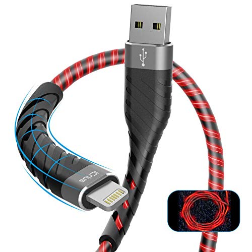 iPhone Charger, iCrius [Apple MFi Certified] 6Ft Led Light Up Lightning Cable USB Fast Charger Syncing Cord Compatible with iPhone 11 Pro Max XS XR X 8 7 6 Plus SE iPad(Red)