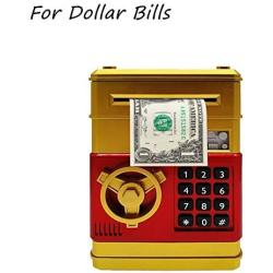 HeQiao Novelty Digital Piggy Bank Electronic Automatic Rolled-into Paper Money Box Password Safe Coin Banks for Gifts (Gold)