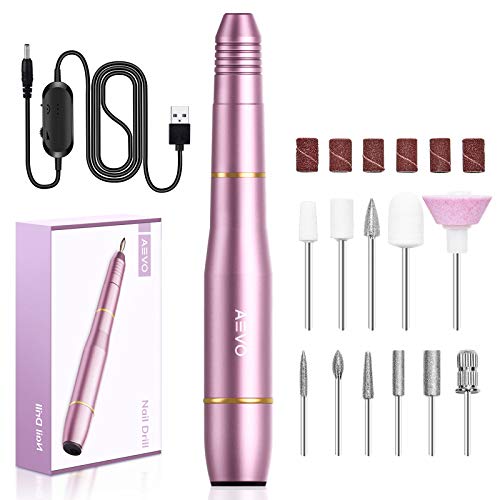 AEVO Electric Nail Drill Kit (2020), Upgraded USB Manicure Filer Sander Polisher W/ 11X Changeable Filing Bits, 1X Cleaning Brush 36X Sanding Bands, Pink