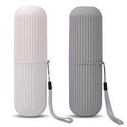 Travel Toothbrush Case and Carrier, 2 PCS Portable Business Trips Wash Cup Holder Organizer for Trips and Daily Use (Grey+White)