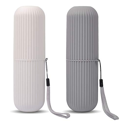 Travel Toothbrush Case and Carrier, 2 PCS Portable Business Trips Wash Cup Holder Organizer for Trips and Daily Use (Grey+White)