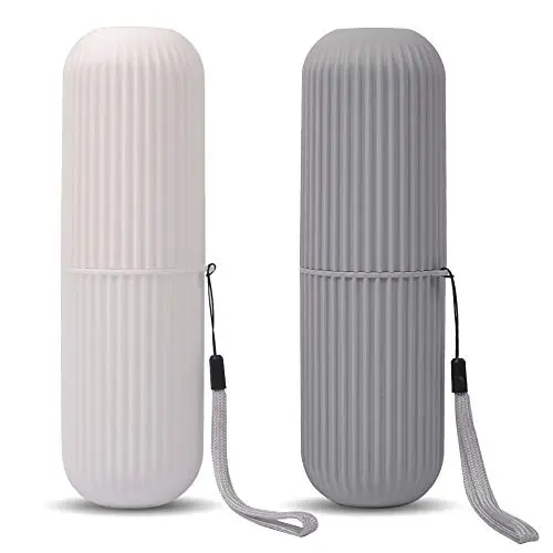 Travel Toothbrush Case and Carrier, 2 PCS Portable Business Trips Wash Cup Holder Organizer for Trips and Daily Use (Grey+White)