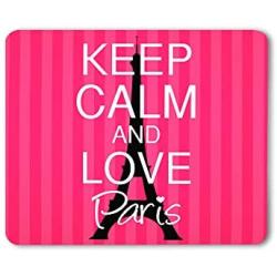 Moslion Keep Calm and Love Paris Mouse Pad Eiffel Tower Heart Stripe Beauty Style Pink Gaming Mouse Mat Non-Slip Rubber Base Thick Mousepad for Laptop Computer PC 9.5x7.9 Inch