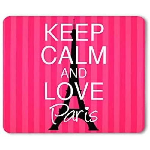 Moslion Keep Calm and Love Paris Mouse Pad Eiffel Tower Heart Stripe Beauty Style Pink Gaming Mouse Mat Non-Slip Rubber Base Thick Mousepad for Laptop Computer PC 9.5x7.9 Inch