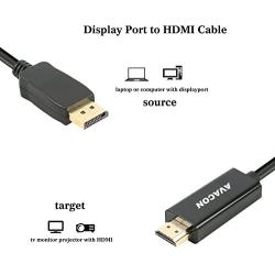 DisplayPort to HDMI 6 Feet Gold-Plated Cable, Avacon Display Port to HDMI Adapter Male to Male Black
