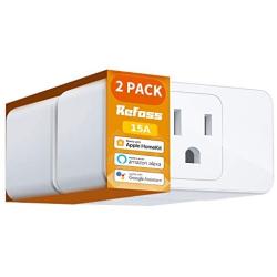 Smart Plug WiFi Outlet Work with Apple HomeKit, Siri, Alexa, Google Home, Refoss Smart Socket with Timer Function, Remote Control, No Hub Required, 16 A, 2 Pack