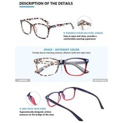 livho 2 Pack Blue Light Blocking Glasses, Computer Reading/Gaming/TV/Phones Glasses for Women Men,Anti Eyestrain & UV Glare (Leopord+Blue Purple)