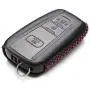Vitodeco Genuine Leather Remote Key Fob Case Cover Protector with Key Chain for 2019 Toyota Corolla Hatchback, Avalon, Camry, Prius, C-HR (3 Buttons, Black/Red)