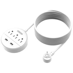 Power Strip with USB, NTONPOWER Flat Plug Power Strip, 15 ft Extra Long Extension Cord, 3 Outlet 2 USB Desktop Charging Station Wall Mount for Home, Dorm Room, Office and Nightstand - White