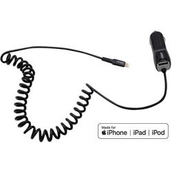 Apple Certified iPhone Car Charger - Ultra Durable 4ft Coiled Lightning Cable - 3.4 Amp Rapid Power - iPhone 12 11 Pro Max XS XR X 8 Plus 7 6S 6 SE 5S 5C 5 iPad Mini Air iPod - Extra USB Port (Black)