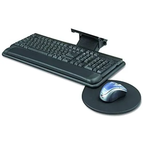 Safco Products Adjustable Keyboard Platform with Swivel Mouse Tray 2135BL Black, Ergonomic, Tucks Under Desk, Slim Design