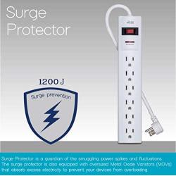 KMC 6-Outlet Surge Protector Power Strip with 15-Foot Cord, 1200 Joule, Overload Protection