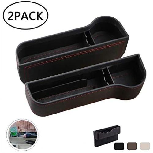 Puroregno Car Seat Gap,Seat Console Organizer Pocket,Car Seat Gap Storage Box Multi-Function Leather Car Water Cup Holder for Snacks, Electronics (Black)