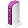 USB Tower Power Adapter 6-Port Smart IC Tech Charging Station with Quick Charge 2.1 for Phone, Tablets, and More (Rose Red)
