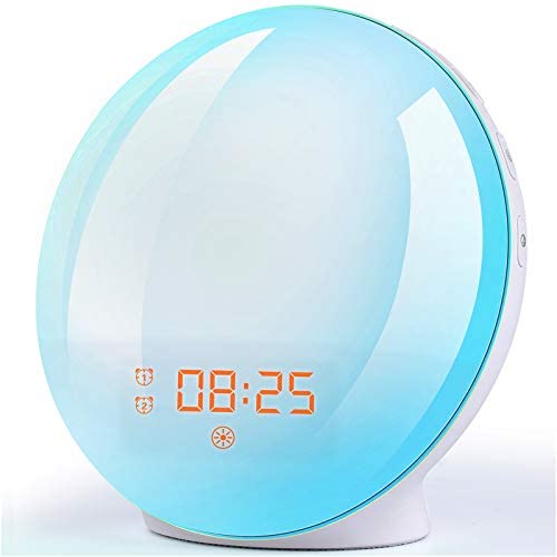 Wake Up Light Sunrise Alarm Clock, 7 Colors Bedside Night Light with Sunrise/Sunset Simulation, Dual Alarms, Snooze Function, FM Radio Clock & 7 Natural Sounds, Ideal Gift for Kids/Adults