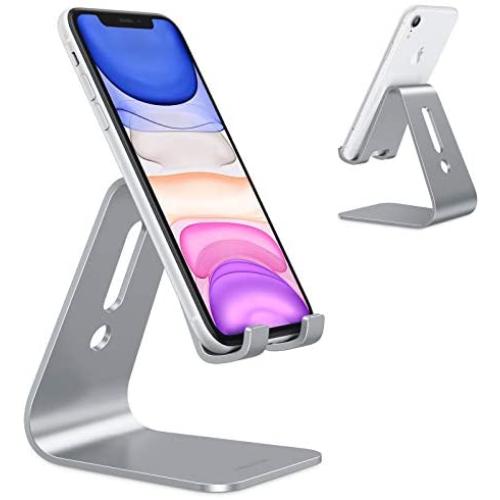 Upgraded Aluminum Cell Phone Stand, OMOTON C1 Durable Cellphone Dock with Protective Pads, Smart Stand Designed for iPhone 11 Pro Max XR XS 8 Plus 7 SE, iPad Mini, Android Phones,Grey