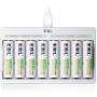 EBL Rechargeable AA Batteries 2800mAh 8 Pack and 8-Bay AA AAA Individual Rechargeable Battery Charger with 5V 2A USB Fast Charging Function