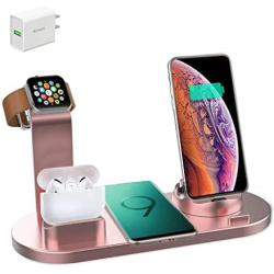 Kertxin Wireless Charger,4 in 1 Charging Station for Apple,Qi Wireless Charging Stand for Apple Watch,iPhone,Airpods,Compatible with iWatch,iPhone 12/11/11 pro Xs X Max XR X 8 8+ Samsung S9 etc