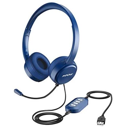 Mpow 071 USB Headset/ 3.5mm Computer Headset with Microphone Noise Cancelling, Lightweight PC Headset Wired Headphones, Business Headset for Skype, Webinar, Cell Phone, Call Center